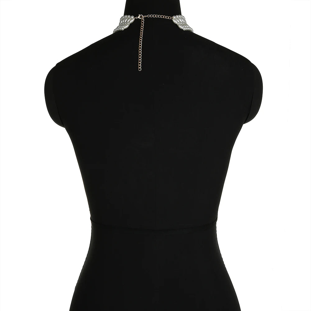 Women Pearl Shawl Necklaces Body Chain Sexy Beaded Collar Shoulder Pearl Bra Top Sweater Chain Wedding Dress Body Jewelry