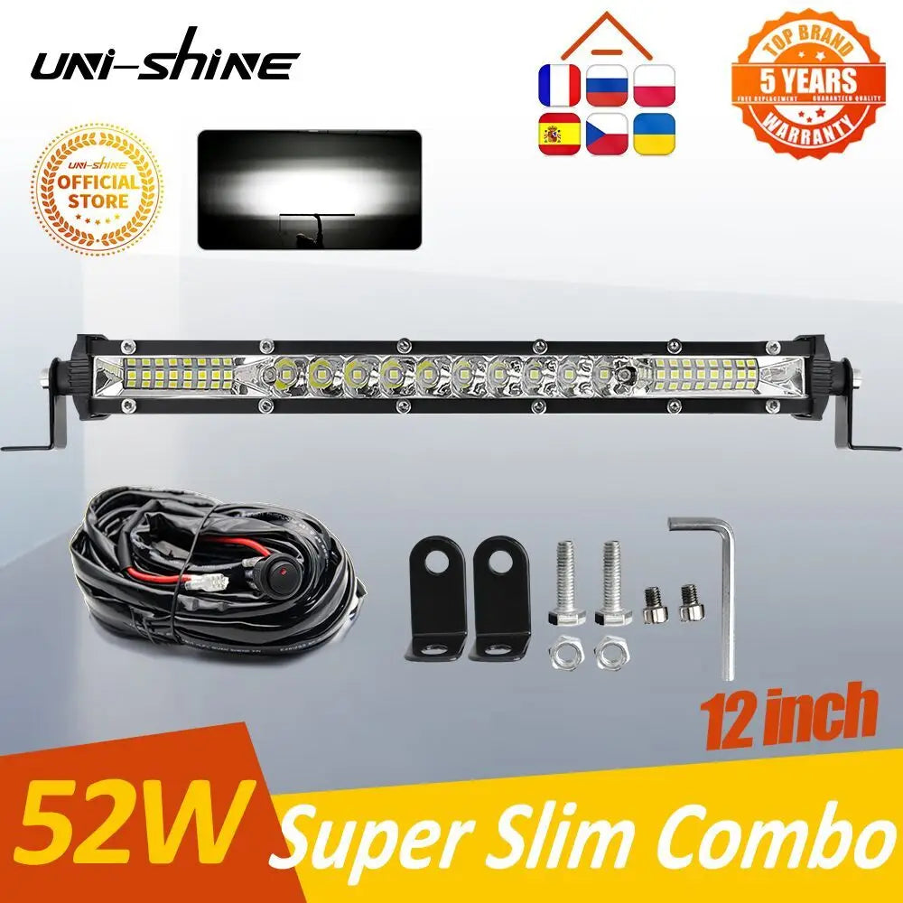 UNI-SHINE 12" Led Work Light 54W Combo Led Beams Light Bar DRL Auto Offroad Driving Light For Lada ATV 4X4 12V 24V Car Retrofit