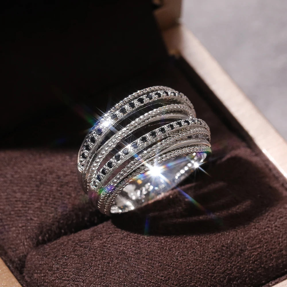 Huitan Luxury Cross Bridal Marriage Rings Special-interested Dazzling Crystal CZ Stone Simple Stylish Women Trendy Jewelry Rings