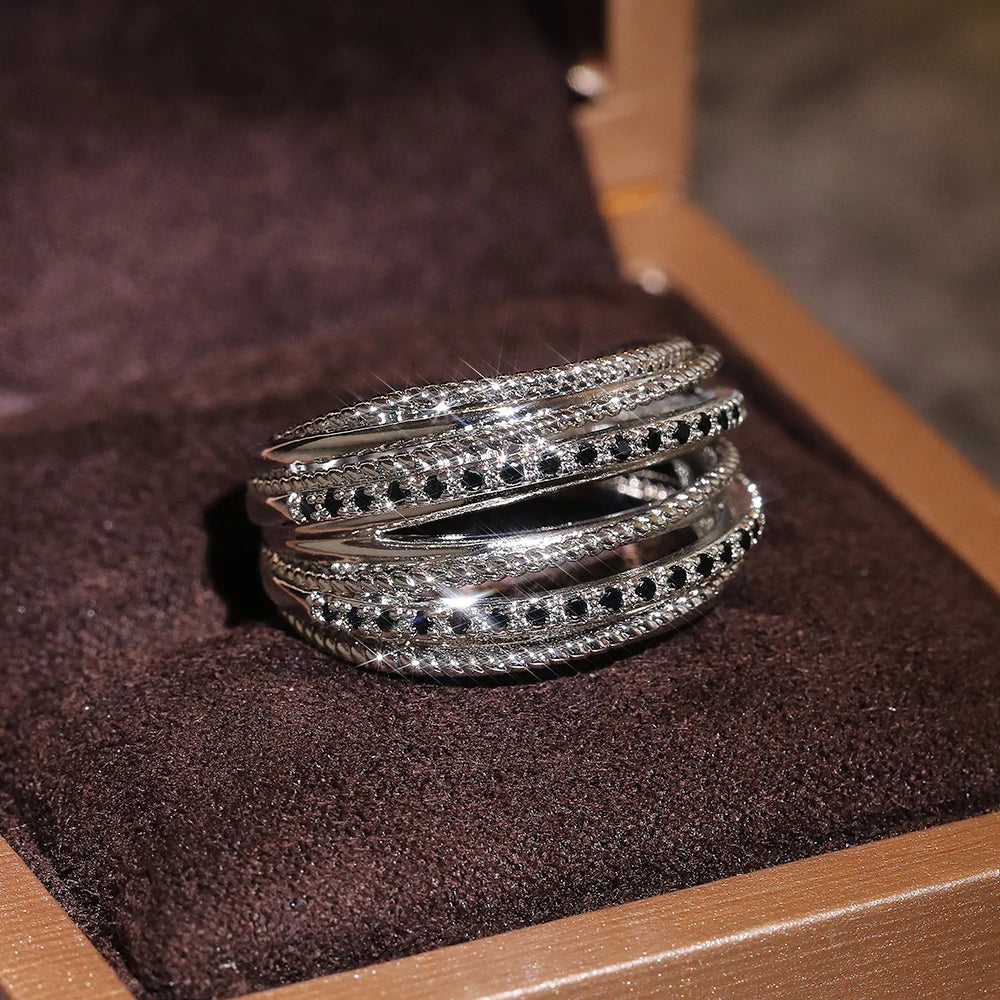 Huitan Luxury Cross Bridal Marriage Rings Special-interested Dazzling Crystal CZ Stone Simple Stylish Women Trendy Jewelry Rings