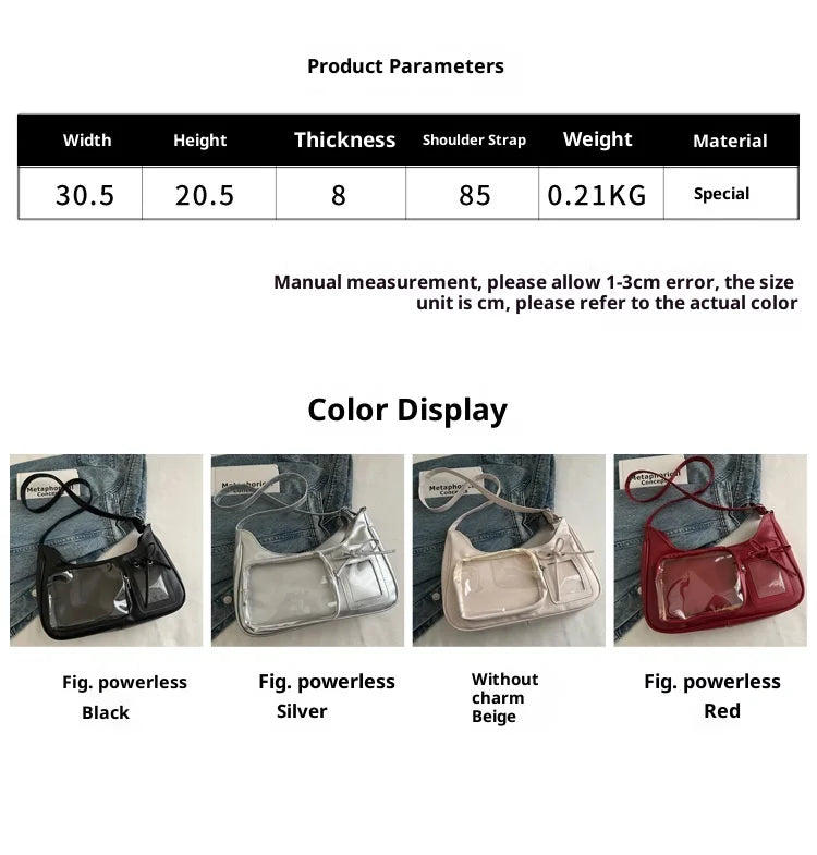 Y2k Harajuku Shoulder Bag Women Korean Transparent Ita Bag School Crossbody Bag Female Japanese Designer Preppy Handbag Purse