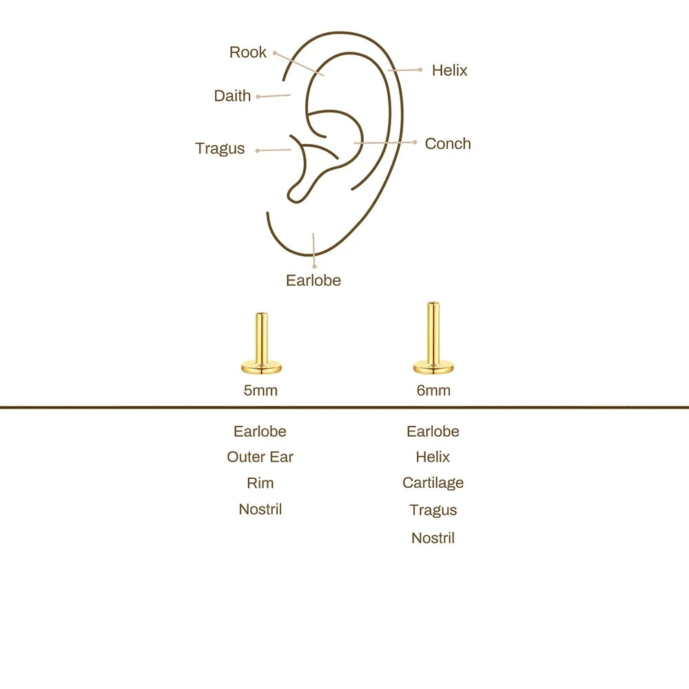 Aide 1pc 925 Sterling Silver Mini Zircon Thick Flat Screw Back Drop Earrings For Women K Gold Piercing Stud Earrings Jewelry