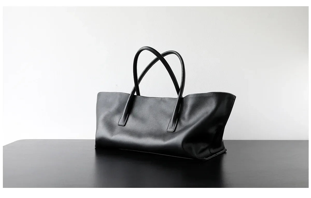 Luxury Niche First-layer Cowhide Tote Bag Woman Large Capacity Shoulder Underarm Bag Casual Tote Big Handbag 2026 New