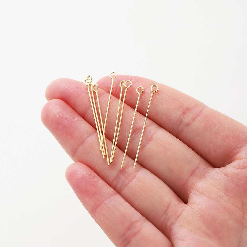 100pcs/lot 14K 18K Gold Plated 16-50mm Ball Head Pins DIY Jewelry Making Findings Brass Metal Flat Head Eye Head Pins Supplies