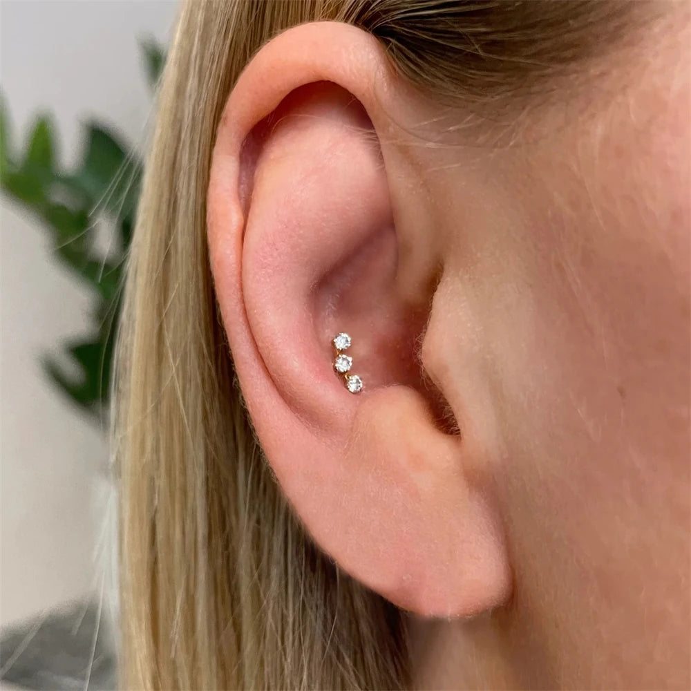 Aide 925 Sterling Silver Heart Flat Push-Back Zircon Pendiente Piercing Stud Earrings For Women K Gold Simple Elegant Jewelry