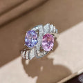 Huitan Charming Purple/Pink Cubic Zirconia Women Rings Romantic Bridal Wedding Accessories Sparkling Rings Party Fashion Jewelry