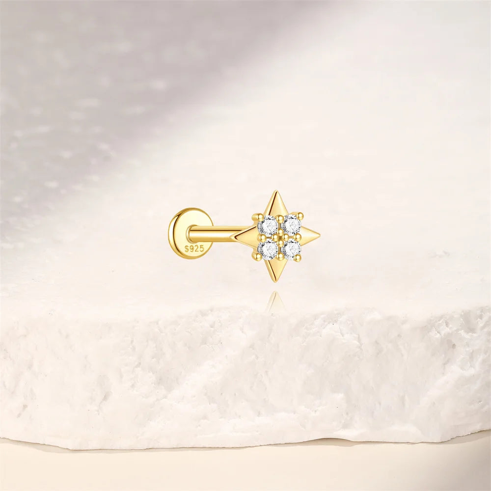 Aide 1pc 925 Sterling Silver Mini Zircon Thick Flat Screw Back Drop Earrings For Women K Gold Piercing Stud Earrings Jewelry