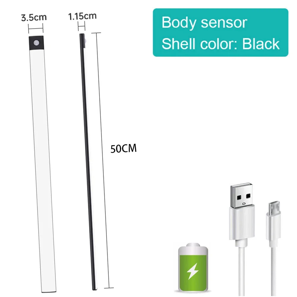 LED Bar Light Under Cabinet Lighting Motion Sensor USB Rechargeable Magnetic for Kitchen Closet Night Light
