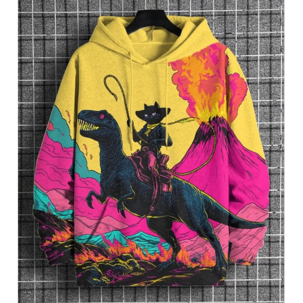 2026 Men's Hoodies Funny Cat Dinosaur UFO Art 3D Printed Cartoon Sweatshirt Men Women Tracksuit Oversized Casual Street Y2k Coat