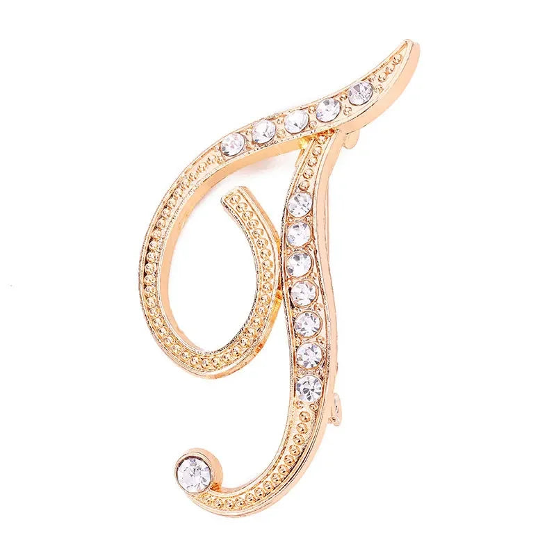 A-Z Letter Brooch Women Rhinestones Gold Crystal Metal Alphabet Pins Jewelry DIY Accessories