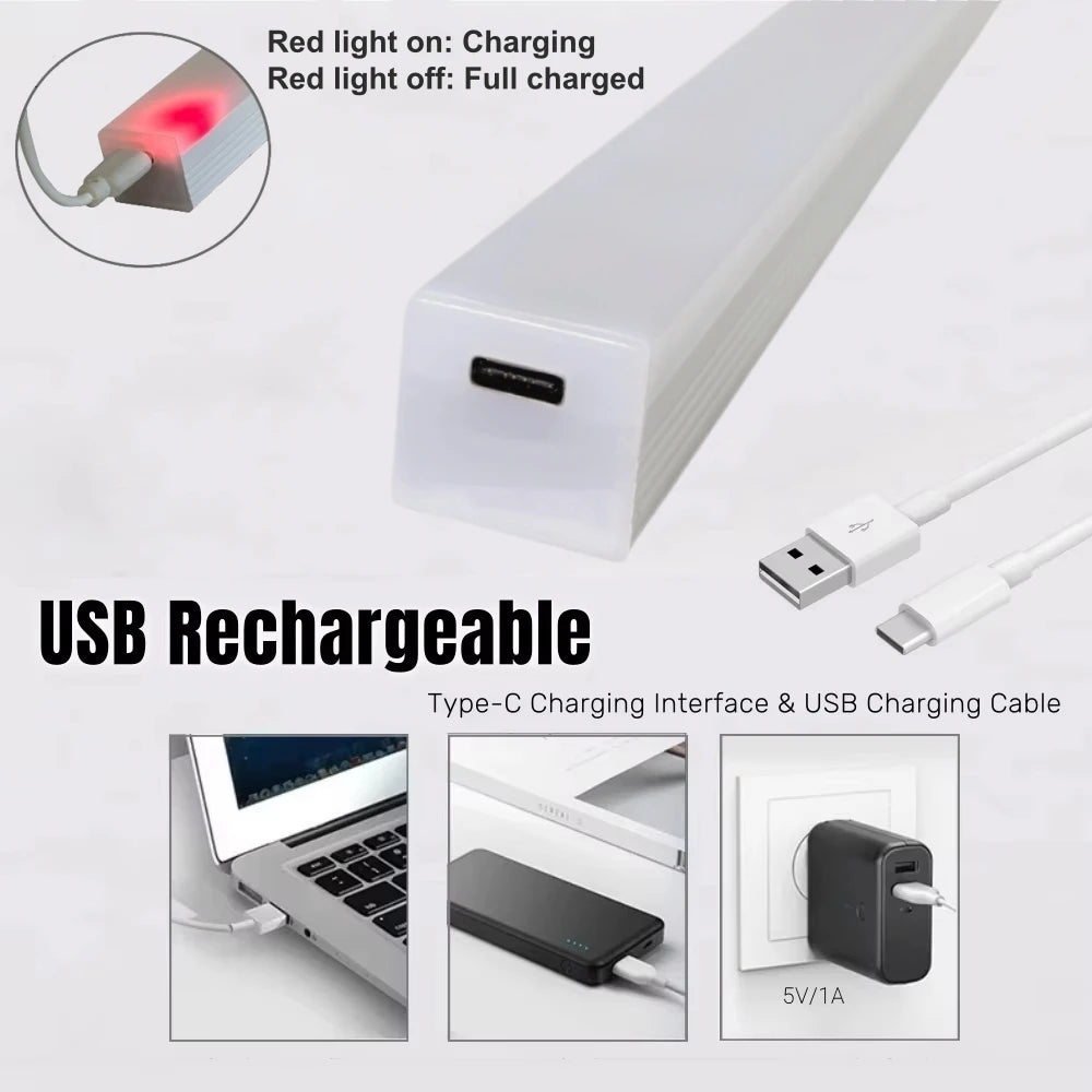 Rechargeable Motion Sensor LED Bar Light Induction Night Light Portable Lamp for Kitchen Cabinet Bedside Bathroom Mirror Light