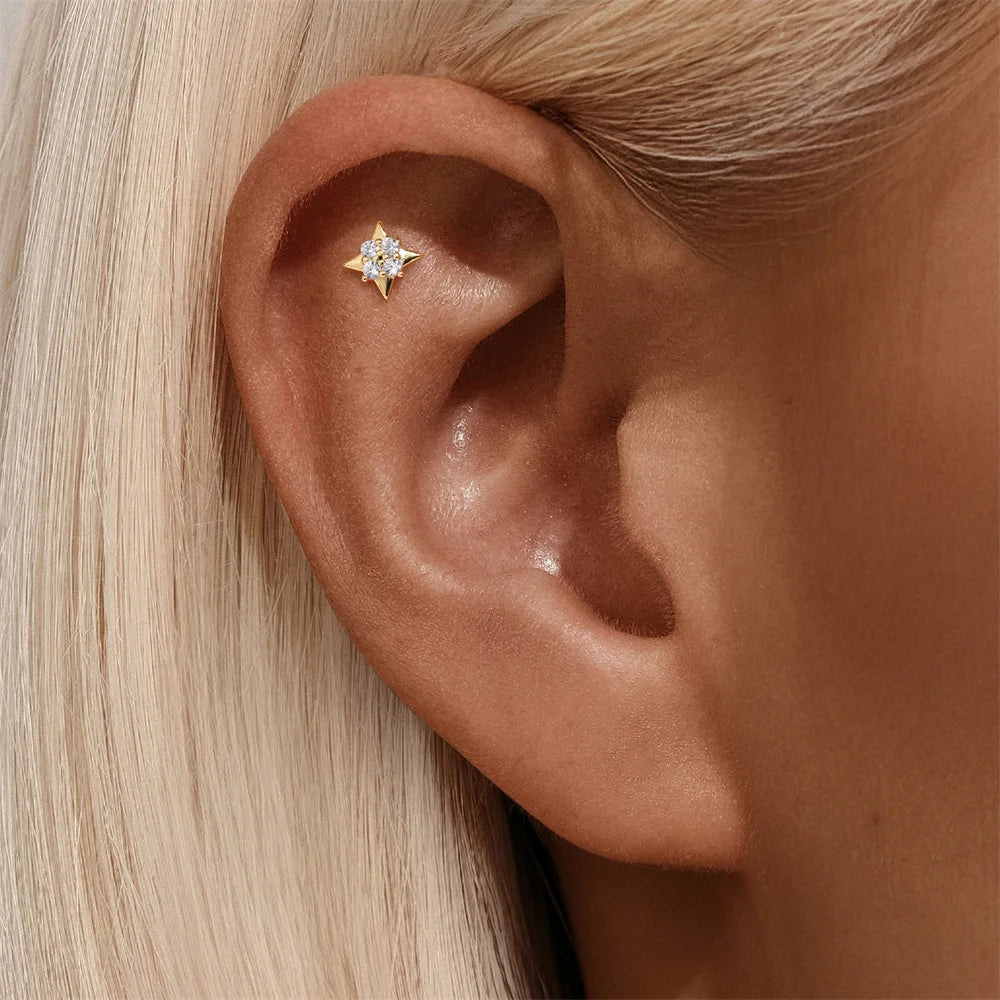 Aide 1pc 925 Sterling Silver Mini Zircon Thick Flat Screw Back Drop Earrings For Women K Gold Piercing Stud Earrings Jewelry