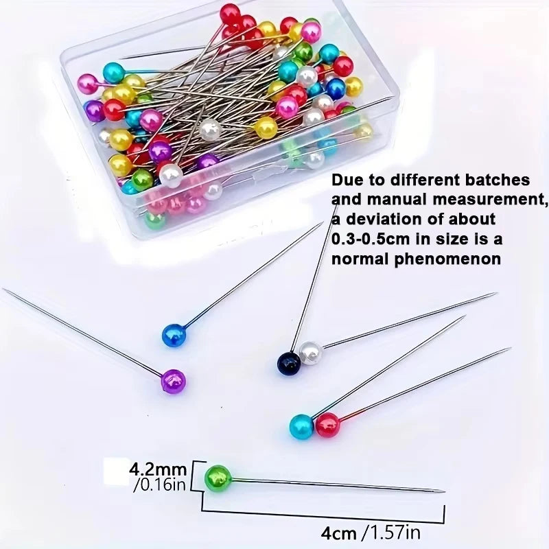 100Pcs Fashion Sewing Needles Colored Glass/Ceramics Head Bead Pin Stitch Knitting Needles Sewing Fixed DIY Safety Pin