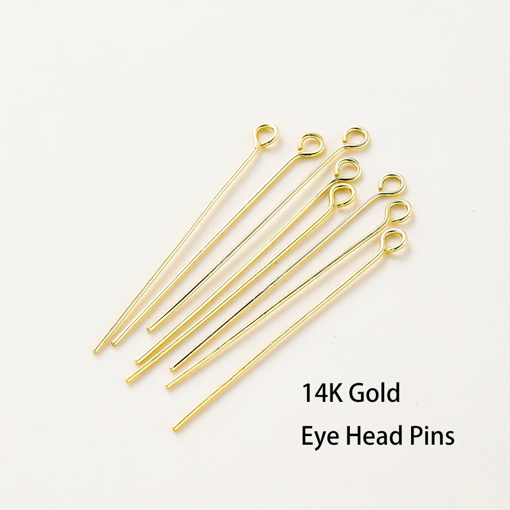 100pcs/lot 14K 18K Gold Plated 16-50mm Ball Head Pins DIY Jewelry Making Findings Brass Metal Flat Head Eye Head Pins Supplies