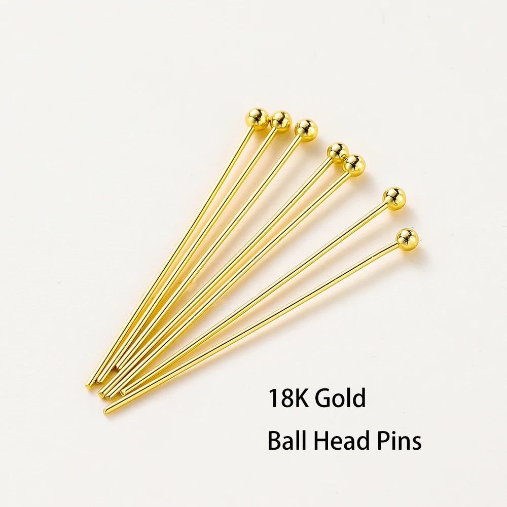 100pcs/lot 14K 18K Gold Plated 16-50mm Ball Head Pins DIY Jewelry Making Findings Brass Metal Flat Head Eye Head Pins Supplies