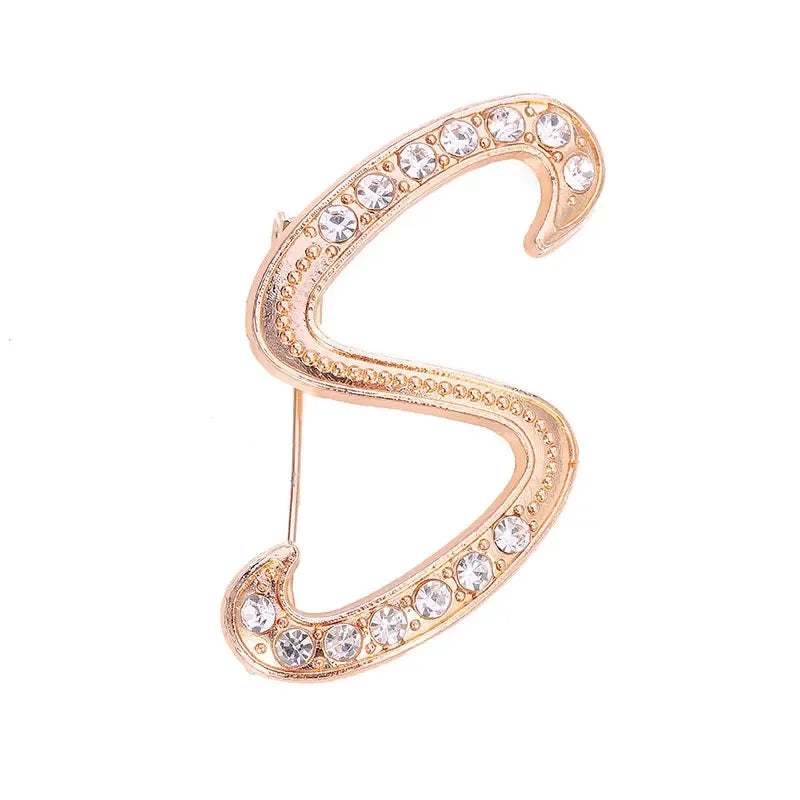 A-Z Letter Brooch Women Rhinestones Gold Crystal Metal Alphabet Pins Jewelry DIY Accessories