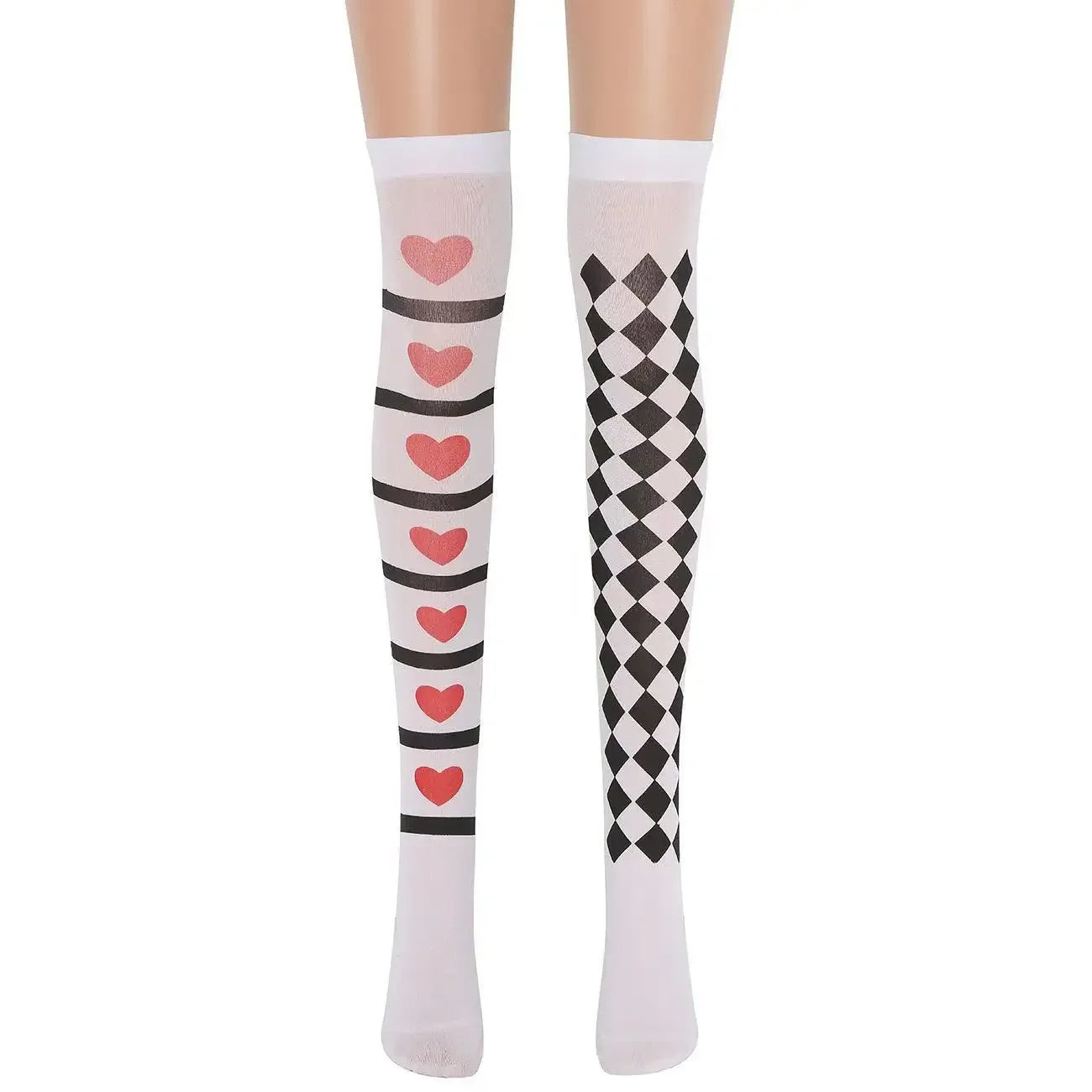 Clown Asymmetrical Striped Printed Over Knee Long Sock Halloween Thigh Highs Stockings Cosplay Costume Tights for Women