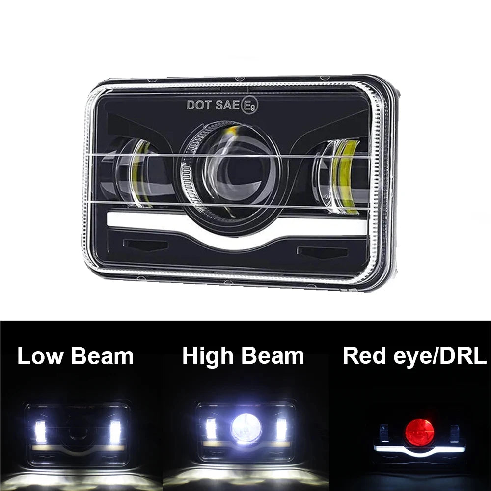 12V 24V 4x6 inch LED Headlights H4 Led Work Light Square Light Replacement for GMC Chevrolet Car Jeep Motorcycle Truck Headlamp