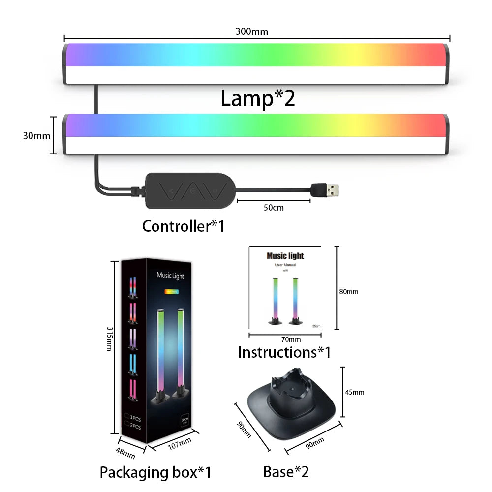 Music Light Bar RGBIC Pickup Rhythm Lights Desktop Strip Light APP Control USB Atmosphere Lamp For Gaming Bedroom TV Backlight