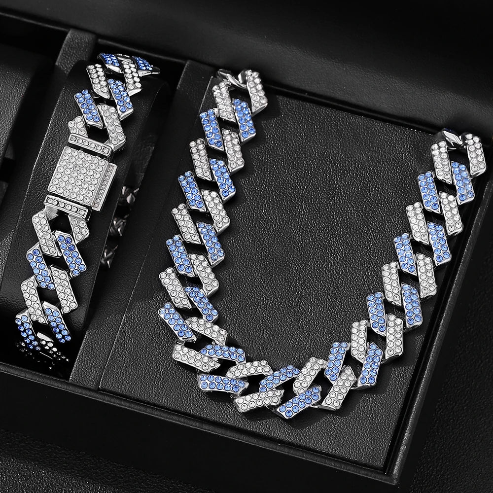 2pcs Jewelry Set Hip Hop Geometric Cuban Chain Neck Fashionable High Quality Hip Hop Rhinestone Neck Bracelet Jewelry holiday gi