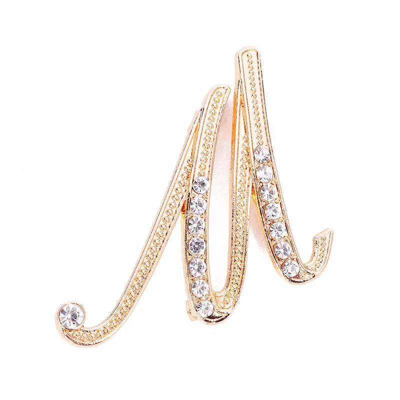A-Z Letter Brooch Women Rhinestones Gold Crystal Metal Alphabet Pins Jewelry DIY Accessories