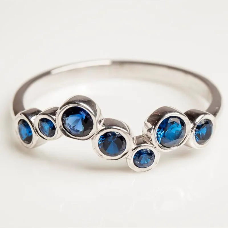 Huitan Elegant Blue Cubic Zirconia Thin Rings for Women Fancy Wedding Party Finger Accessories High Quality Silver Color Jewelry