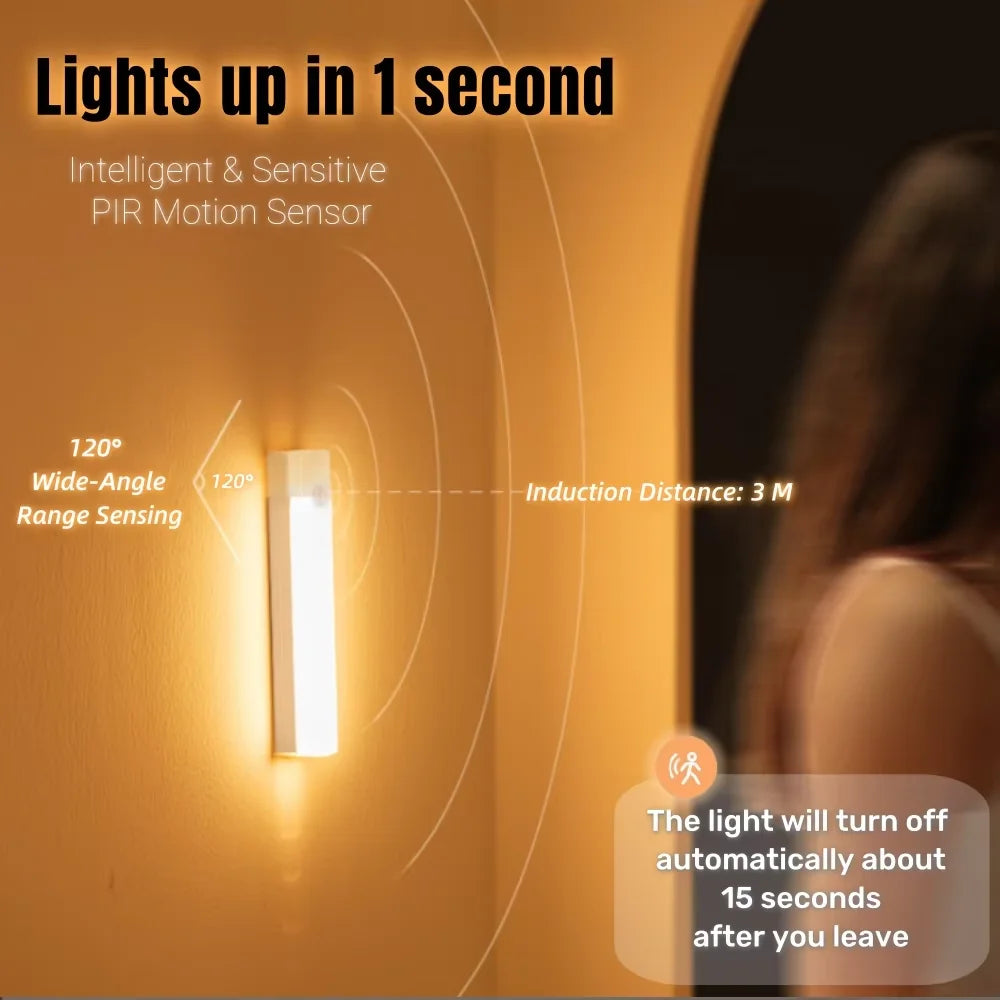 Rechargeable Motion Sensor LED Bar Light Induction Night Light Portable Lamp for Kitchen Cabinet Bedside Bathroom Mirror Light