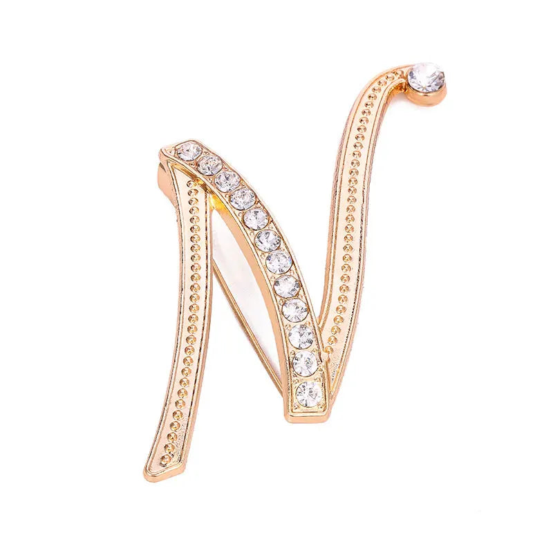 A-Z Letter Brooch Women Rhinestones Gold Crystal Metal Alphabet Pins Jewelry DIY Accessories