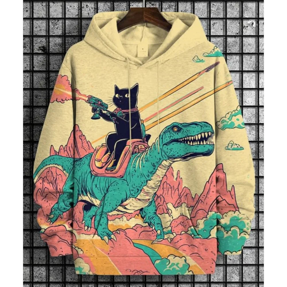 2026 Men's Hoodies Funny Cat Dinosaur UFO Art 3D Printed Cartoon Sweatshirt Men Women Tracksuit Oversized Casual Street Y2k Coat