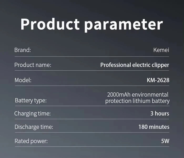 Kemei KM-2628 KM-678 KM-2024 Professional Electric Hair Clippers Beard Clipper Rechargeable Men's Shaver Hair Trimmer Kit