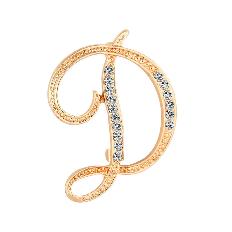 A-Z Letter Brooch Women Rhinestones Gold Crystal Metal Alphabet Pins Jewelry DIY Accessories