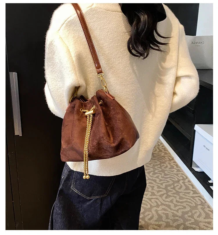 Soft Solid Faux Suede Simple Commuting Crossbody Bags 2026 Hot Sale Sewing Sweet Bags for Women Thread String Women's Handbags