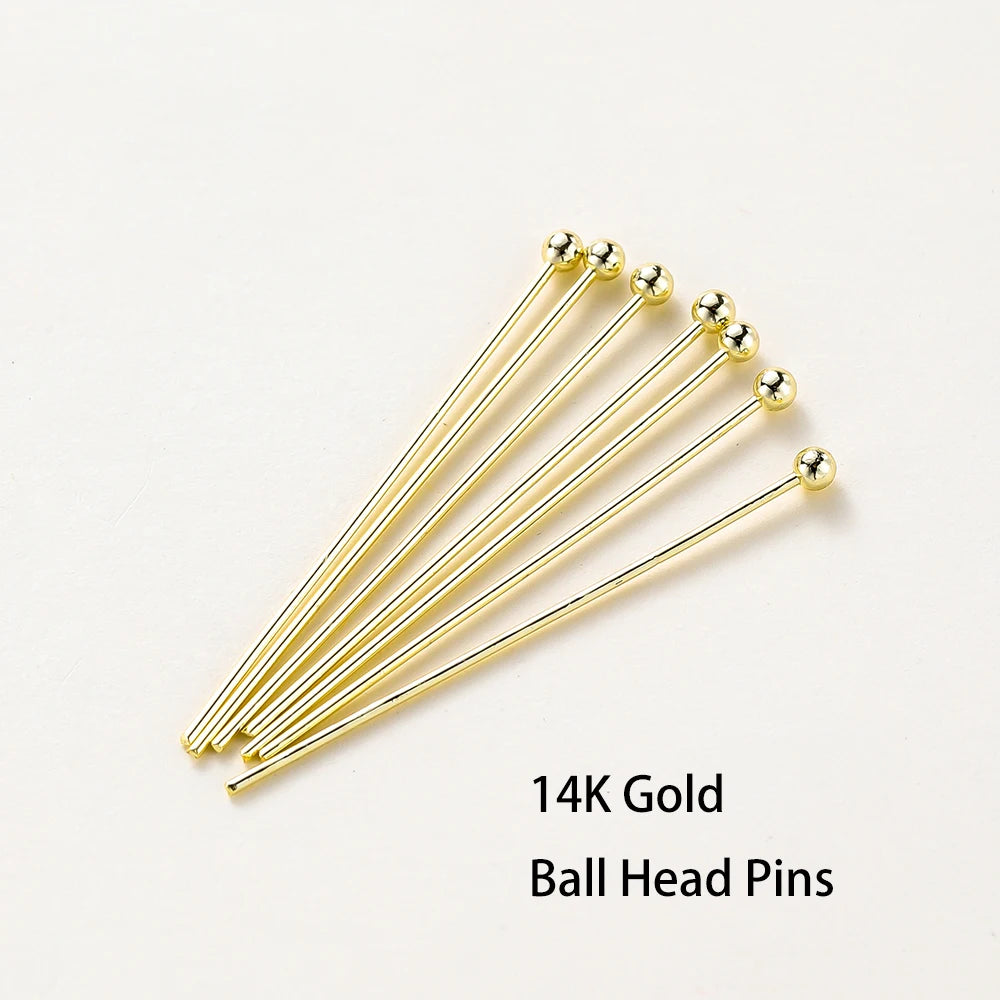 100pcs/lot 14K 18K Gold Plated 16-50mm Ball Head Pins DIY Jewelry Making Findings Brass Metal Flat Head Eye Head Pins Supplies