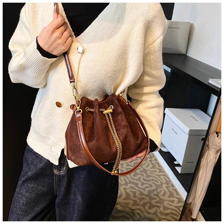 Soft Solid Faux Suede Simple Commuting Crossbody Bags 2026 Hot Sale Sewing Sweet Bags for Women Thread String Women's Handbags