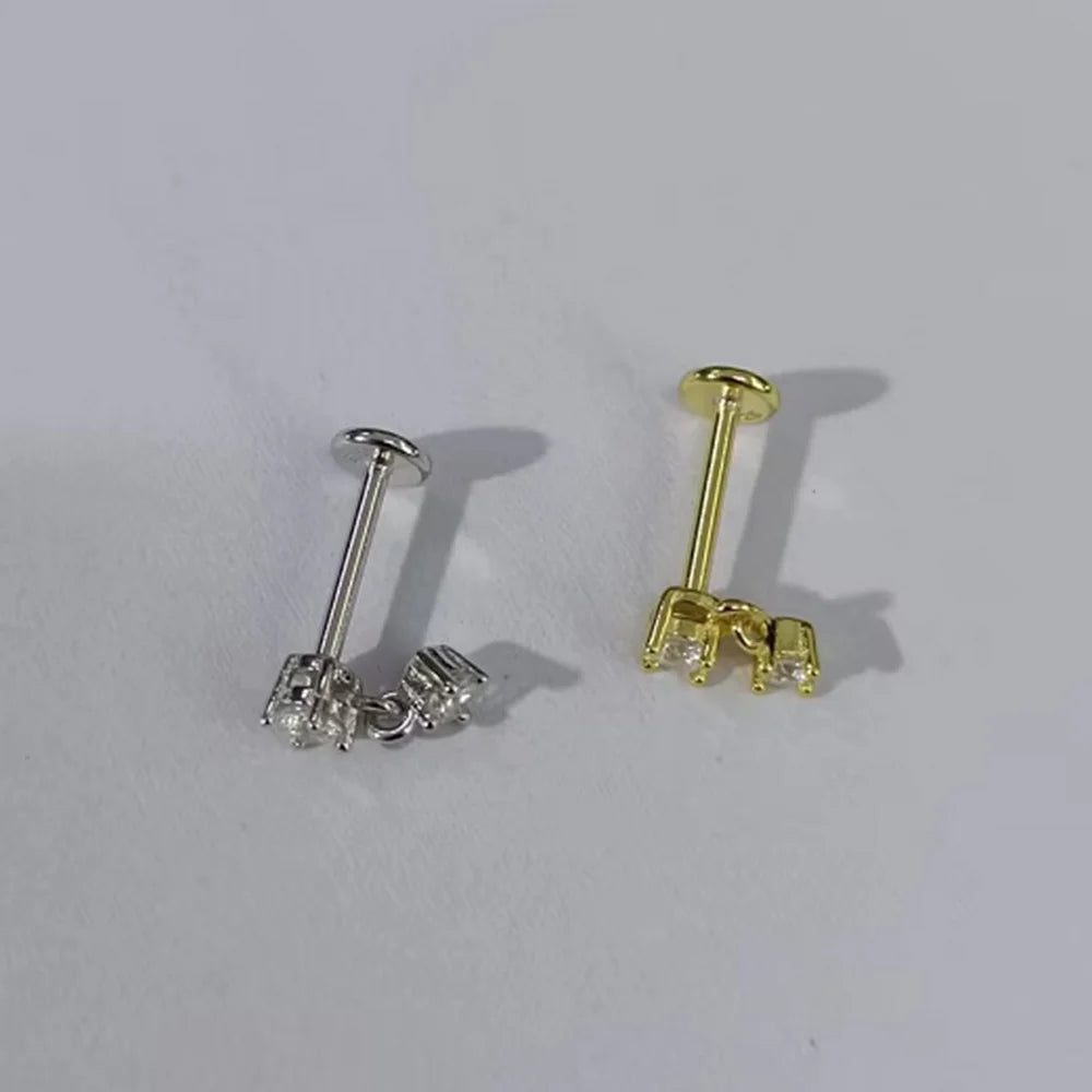 Aide 1pc 925 Sterling Silver Mini Zircon Thick Flat Screw Back Drop Earrings For Women K Gold Piercing Stud Earrings Jewelry