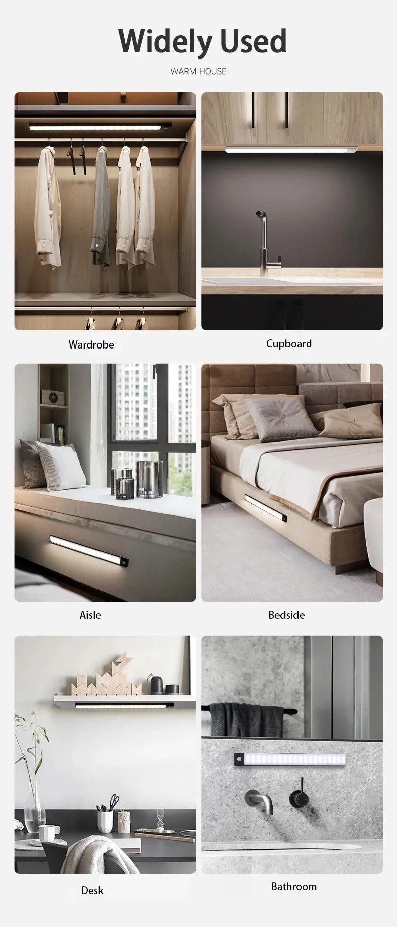 LED Bar Light Under Cabinet Lighting Motion Sensor USB Rechargeable Magnetic for Kitchen Closet Night Light