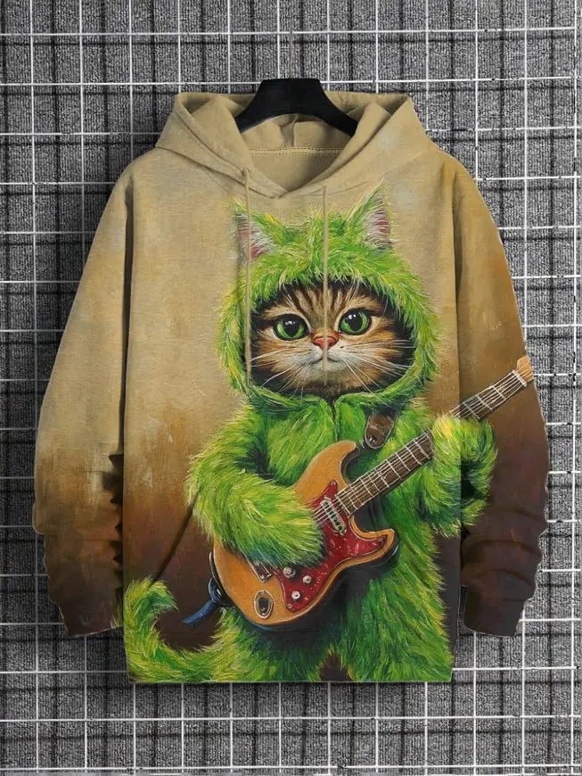 2026 Men's Hoodies Funny Cat Dinosaur UFO Art 3D Printed Cartoon Sweatshirt Men Women Tracksuit Oversized Casual Street Y2k Coat
