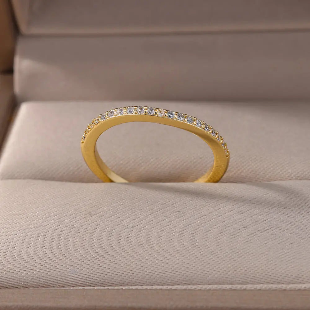 Mini Zircon Green Rings For Women Stainless Steel Gold Color Adjustable Finger Ring Engagement Wedding Christmas Jewelry Gift