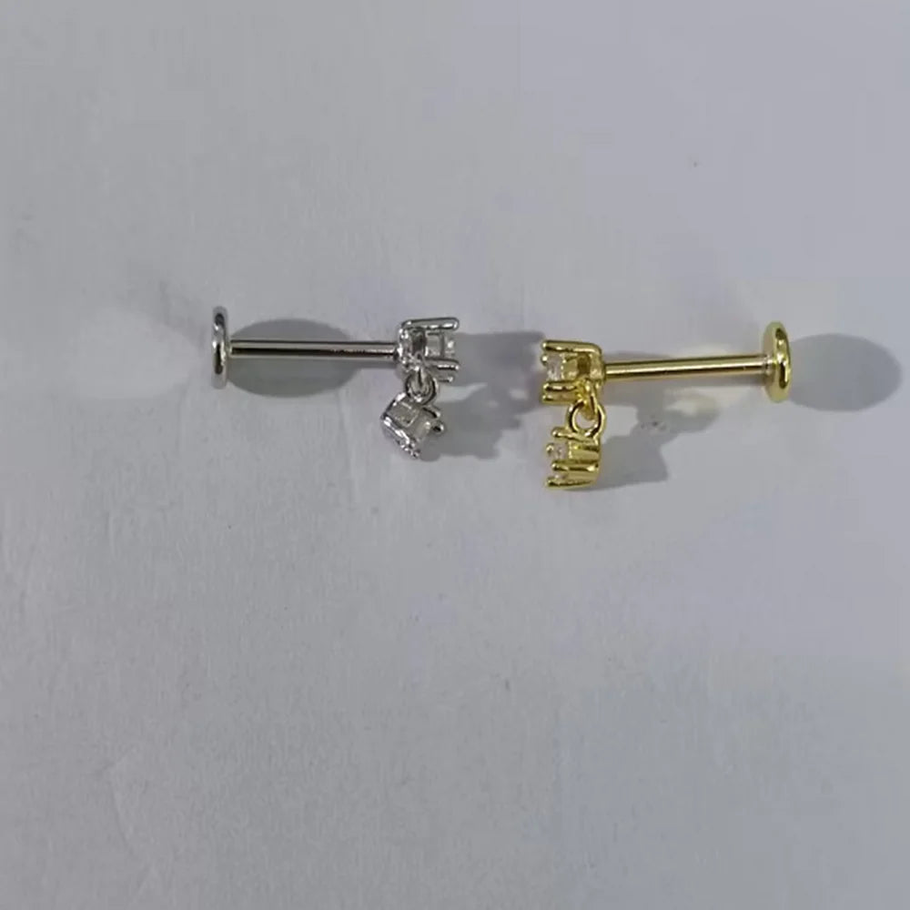 Aide 1pc 925 Sterling Silver Mini Zircon Thick Flat Screw Back Drop Earrings For Women K Gold Piercing Stud Earrings Jewelry