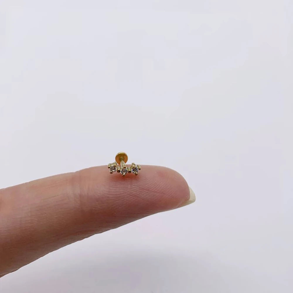 Aide 1pc 925 Sterling Silver Mini Zircon Thick Flat Screw Back Drop Earrings For Women K Gold Piercing Stud Earrings Jewelry