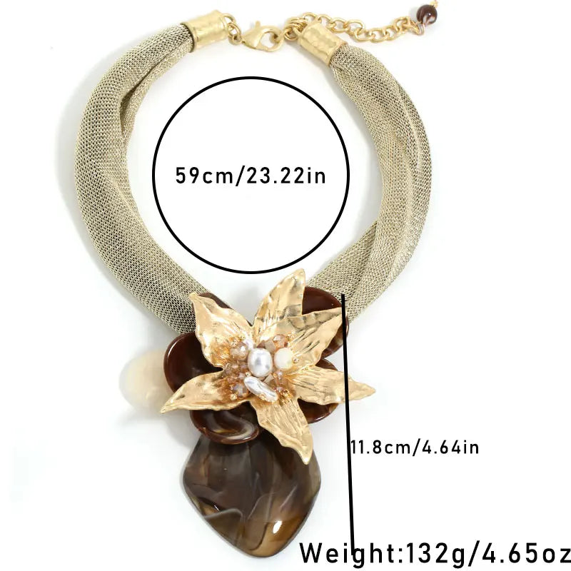Statement Retro Beads Necklace Big Flower Pendant for Women Girl Wedding Party Jewelry