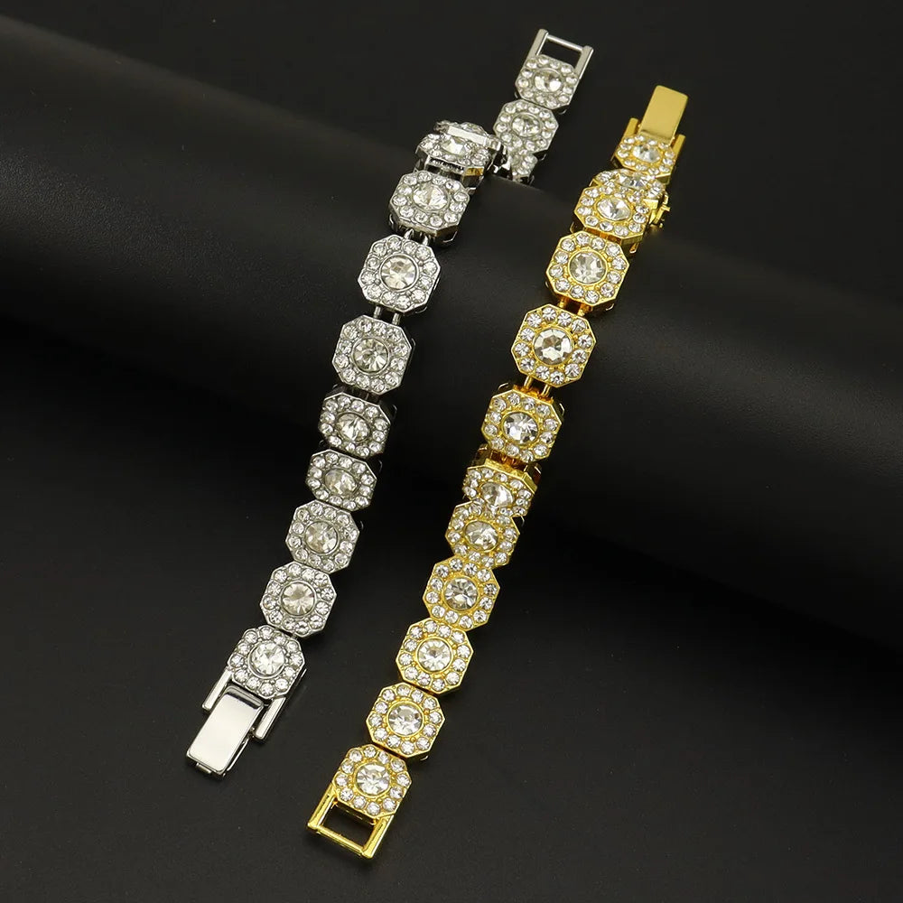 HNSP 13MM Wide Luxury Full Zircon Ice Tennis Hand Chain Bracelet For Men Gift Hip Hop Street Party Jewelry Accessories
