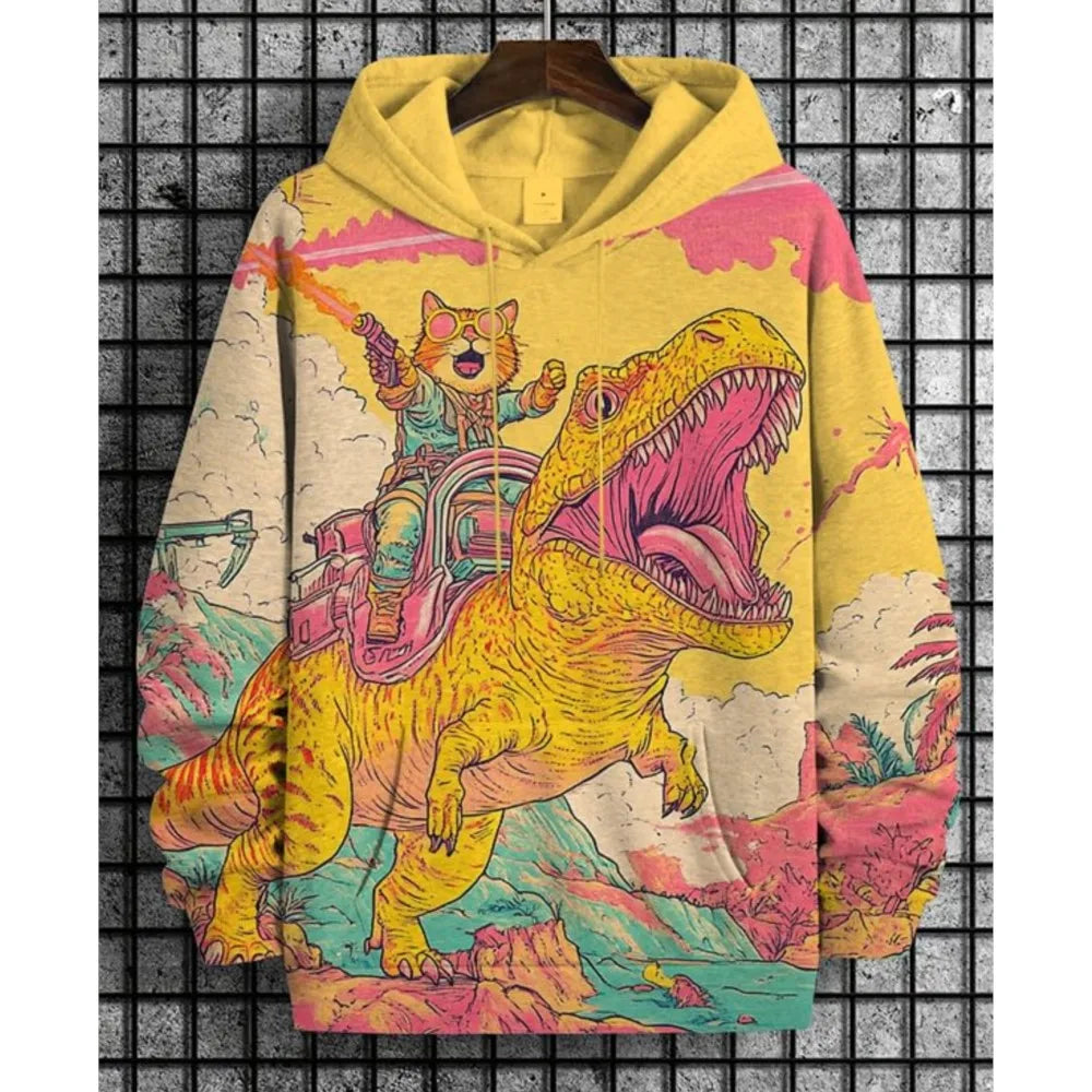 2026 Men's Hoodies Funny Cat Dinosaur UFO Art 3D Printed Cartoon Sweatshirt Men Women Tracksuit Oversized Casual Street Y2k Coat