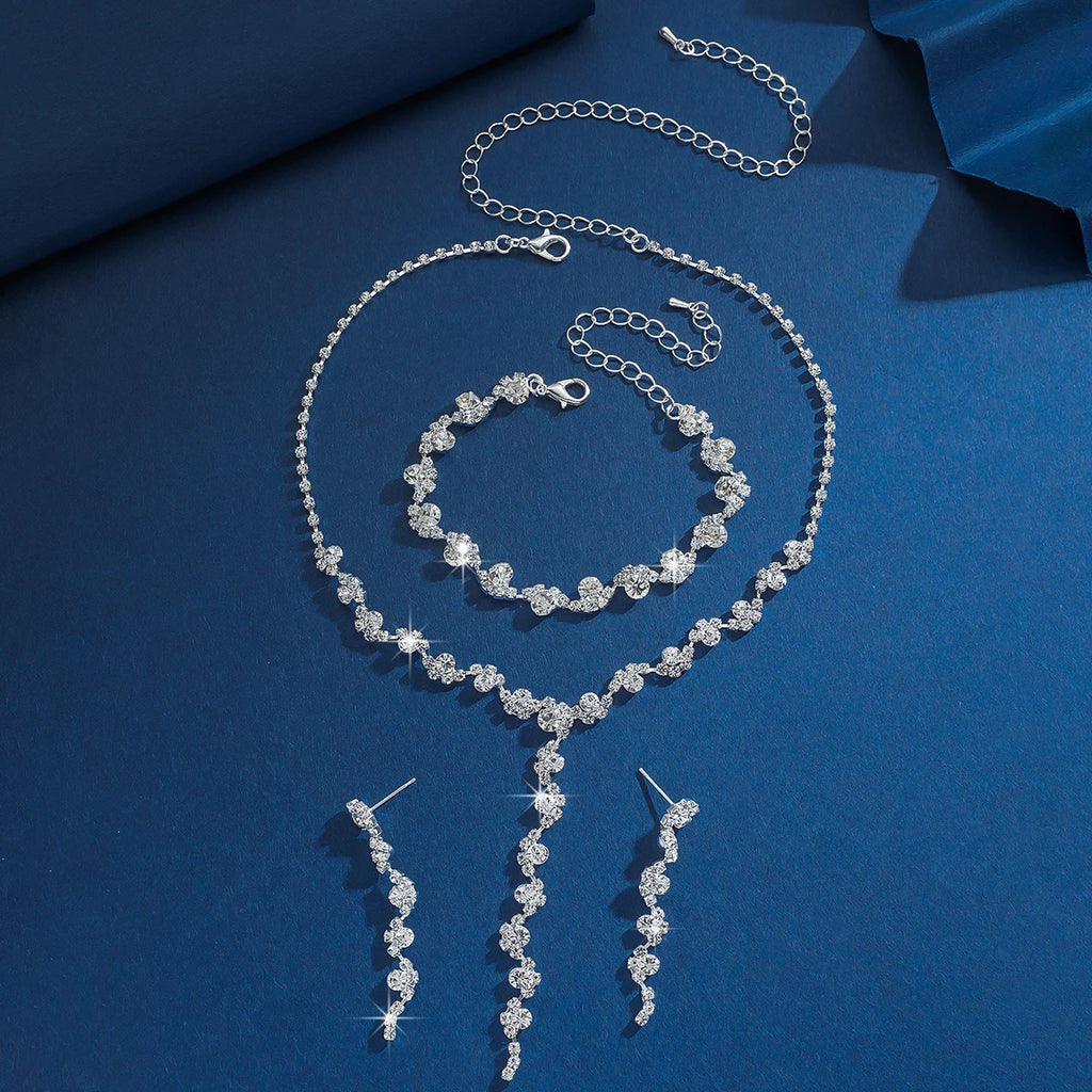 4PC Women's Fashion Geometric Flower Necklace Earrings Bracelet Jewelry Set Wedding Party Festival Gift-8073