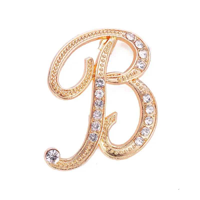 A-Z Letter Brooch Women Rhinestones Gold Crystal Metal Alphabet Pins Jewelry DIY Accessories