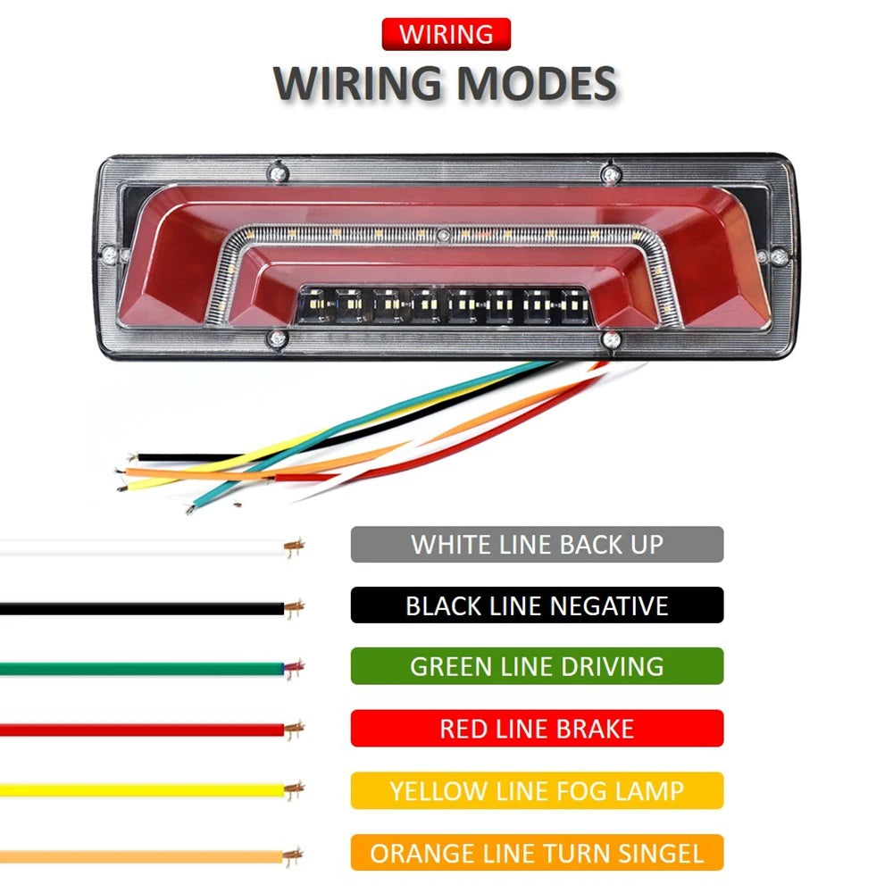 2X 12/24V Truck Tail Light waterproof shockproof LED running water turn signal Brake Lights Reverse Lorry Bus Trailer Fog lamps