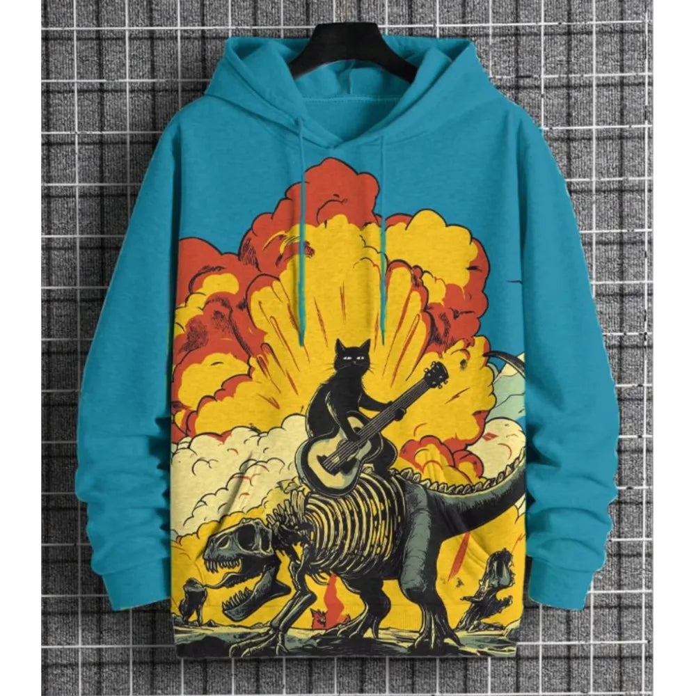 2026 Men's Hoodies Funny Cat Dinosaur UFO Art 3D Printed Cartoon Sweatshirt Men Women Tracksuit Oversized Casual Street Y2k Coat