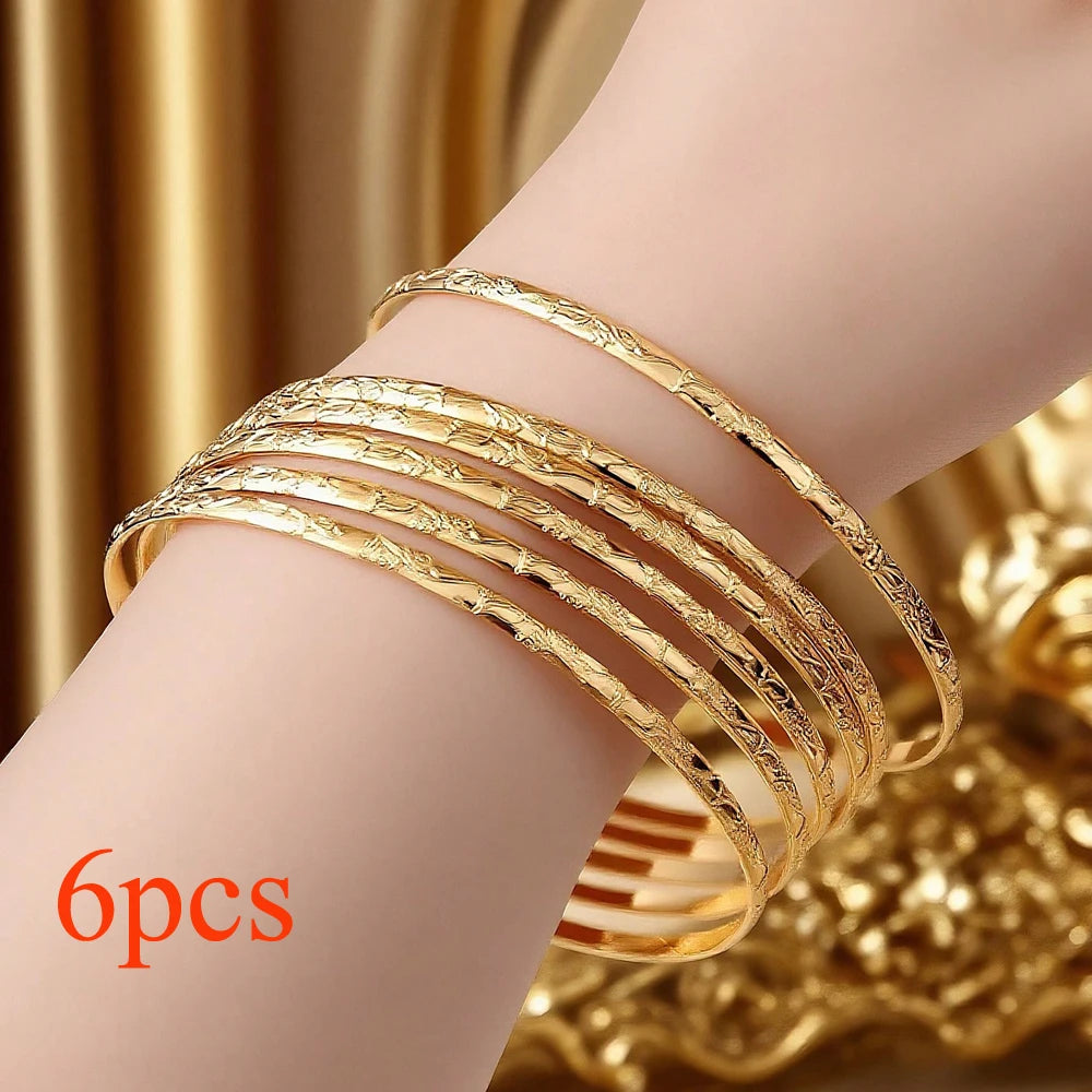 Herseygold Slim Metal Bangles Gold Plated Carved Flower Layered Cuff Bracelet Luxury Bride Jewelry Ethnic Mother Day Gift