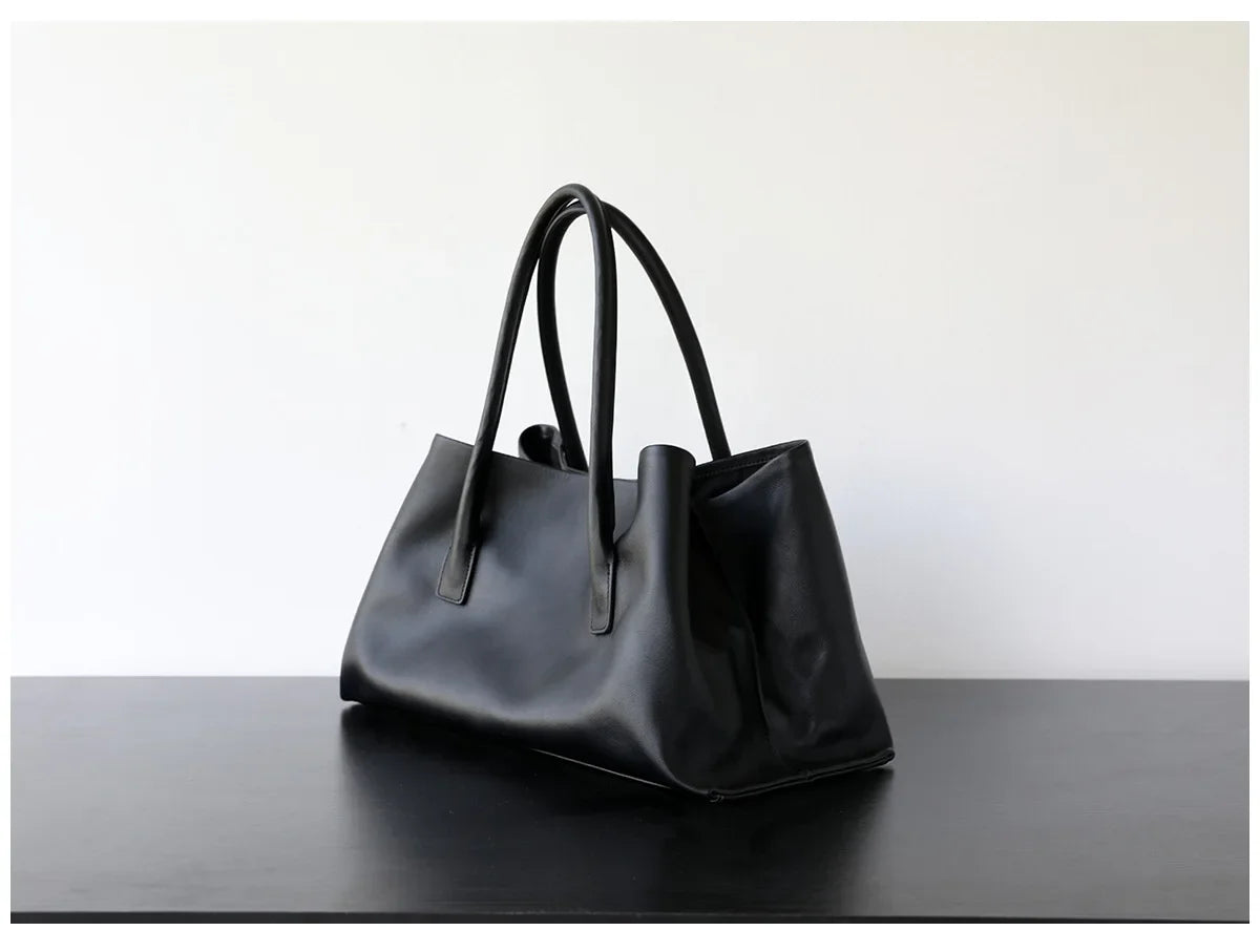 Luxury Niche First-layer Cowhide Tote Bag Woman Large Capacity Shoulder Underarm Bag Casual Tote Big Handbag 2026 New