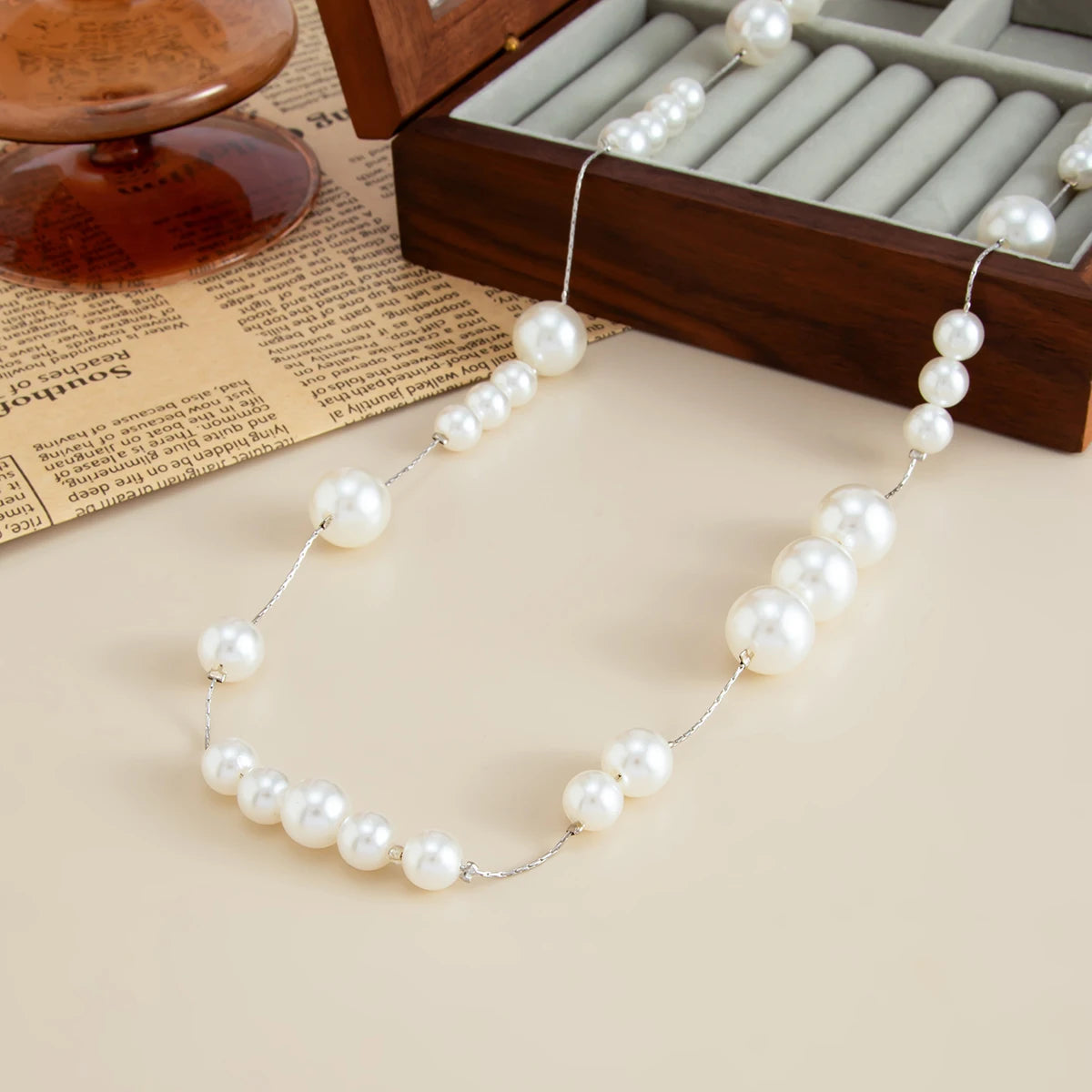 SHIXIN Elegant Imitation Pearl Long Chain Necklace for Women Korean Fashion White Beaded Sweater Chain New Year Wedding Jewelry